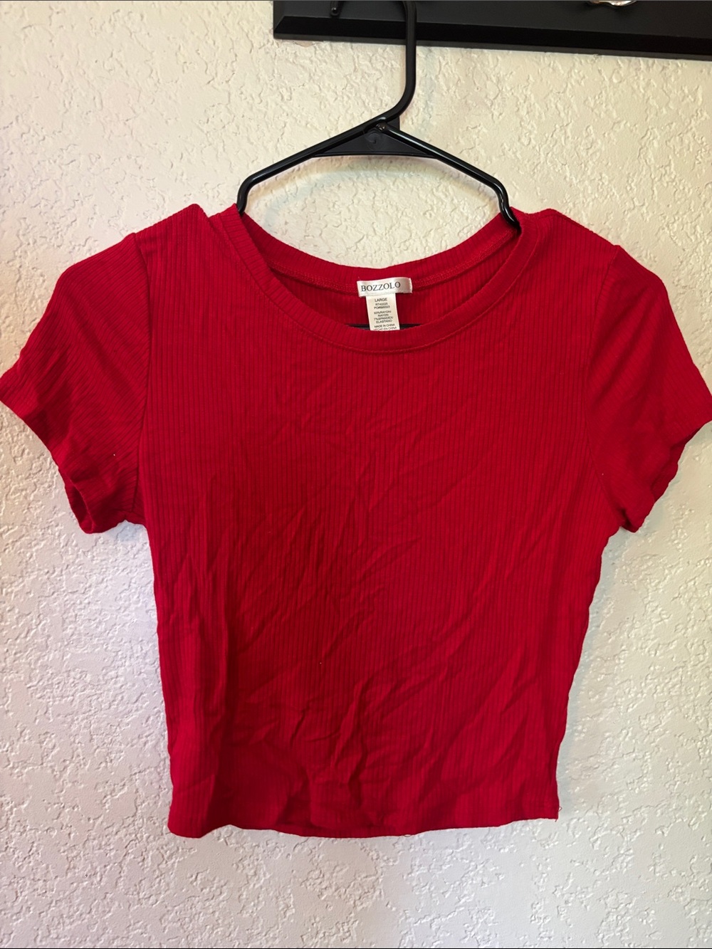 Bozzolo Bright Red Ribbed Short Sleeve Crop Tee